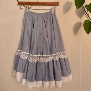 Rockmount Ranch Wear Chambray Lace Western Prairie Skirt XS/S